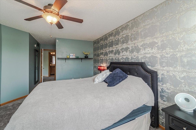 4363 Victor Path Unit 7, Hugo, MN 55038 - carpeted bedroom featuring wallpapered walls, a textured ceiling, and ceiling fan