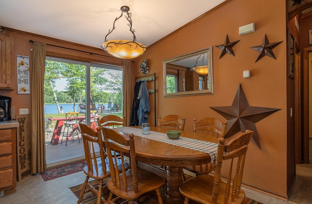 1618 Maple Shores Ln NE, Longville, MN 56655 - dining room featuring a water view and ornamental molding