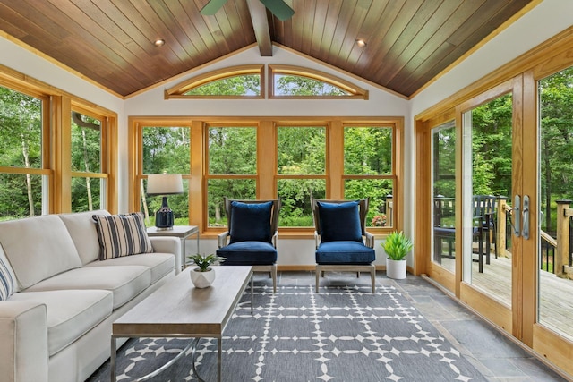 3027 135th Ave NE, Ham Lake, MN 55304 - sunroom with vaulted ceiling, wooden ceiling, stone tile floors, and recessed lighting