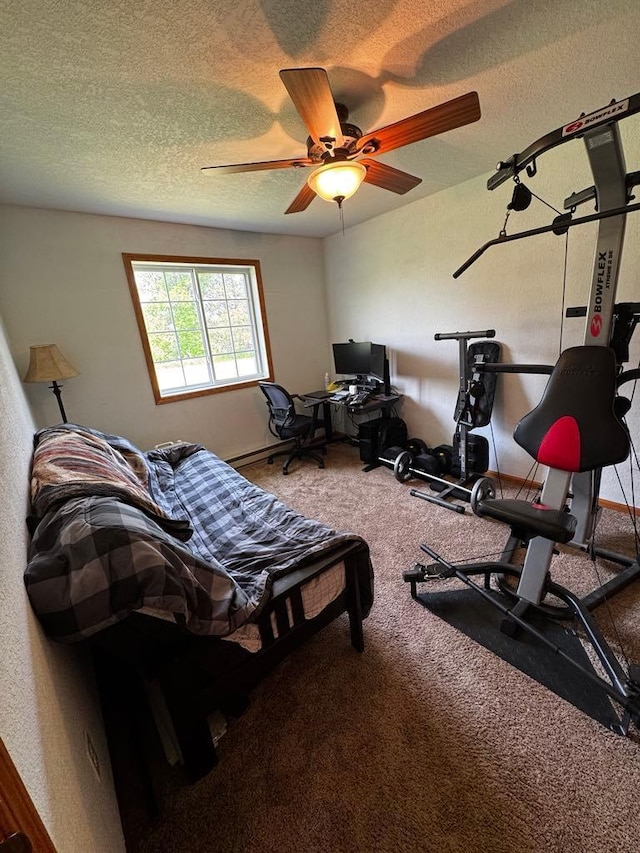 13492 Edgewood Ln SE, Mentor, MN 56736 - bedroom featuring carpet, a textured ceiling, a ceiling fan, and a desk