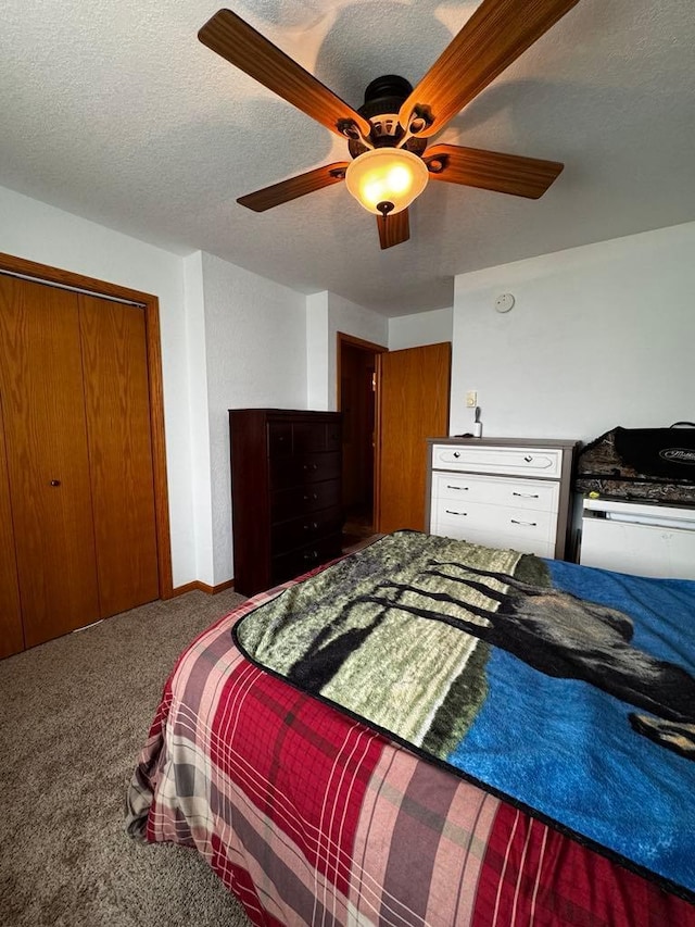 13492 Edgewood Ln SE, Mentor, MN 56736 - bedroom with carpet, a ceiling fan, a textured ceiling, and a closet