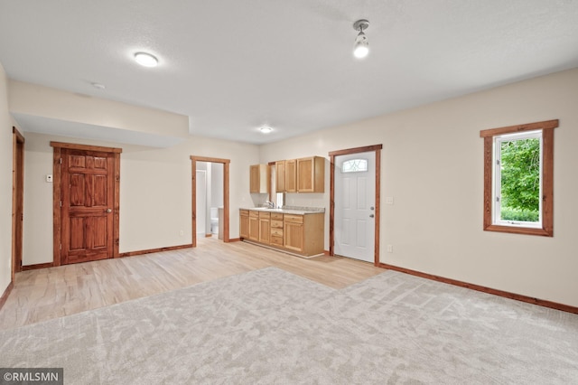 2117 Oakridge St, Saint Paul, MN 55119 - kitchen with light colored carpet, light countertops, and light wood-style floors