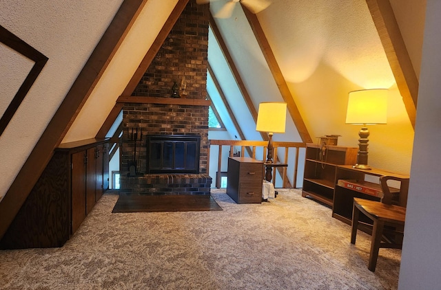 511 4th St W, Jasper, MN 56144 - carpeted living area with a brick fireplace