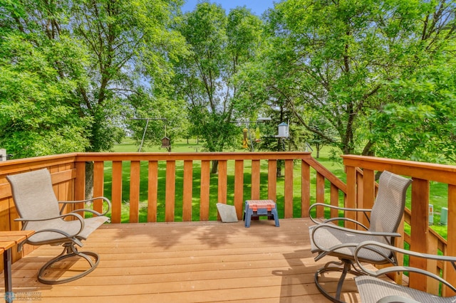 2744 32nd St S, Moorhead, MN 56560 - wooden deck with a yard