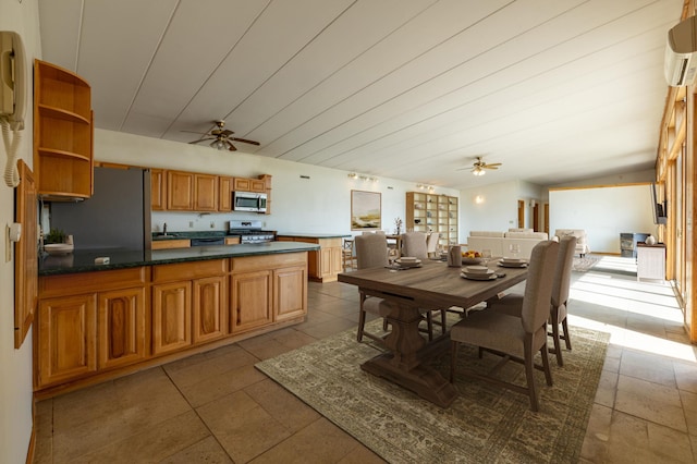 21555 699th St, Wabasha, MN 55981 - dining room with a ceiling fan, a wall mounted AC, and tile patterned flooring