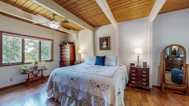 6317 Oak Meadow Ln NW, Rochester, MN 55901 - bedroom featuring hardwood / wood-style floors, a wood ceiling with exposed beams, and ceiling fan
