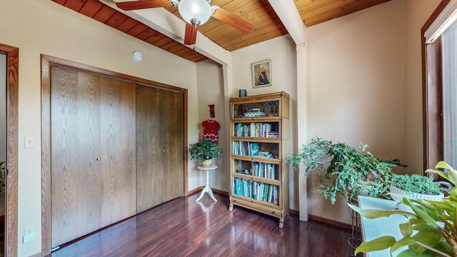 6317 Oak Meadow Ln NW, Rochester, MN 55901 - bedroom featuring a wood ceiling with exposed beams, wood finished floors, and a closet