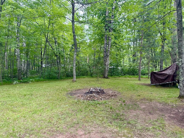87102 Alder Loop, Sturgeon Lake, MN 55783 - view of grassy yard with an outdoor fire pit and a wooded view