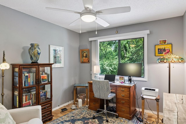 8447 Morgan Ln, Eden Prairie, MN 55347 - office area with a ceiling fan, wood finished floors, and a textured ceiling