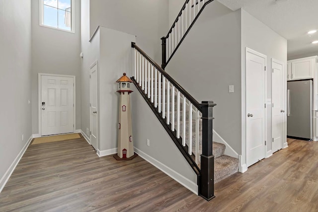 14145 Aberdeen Way, Rosemount, MN 55068 - foyer with a towering ceiling, wood finished floors, and stairs