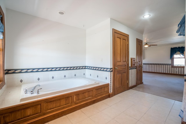 1757 325th Ave, West Sweden Twp, WI 54837 - bathroom with a bath, wainscoting, ceiling fan, and recessed lighting