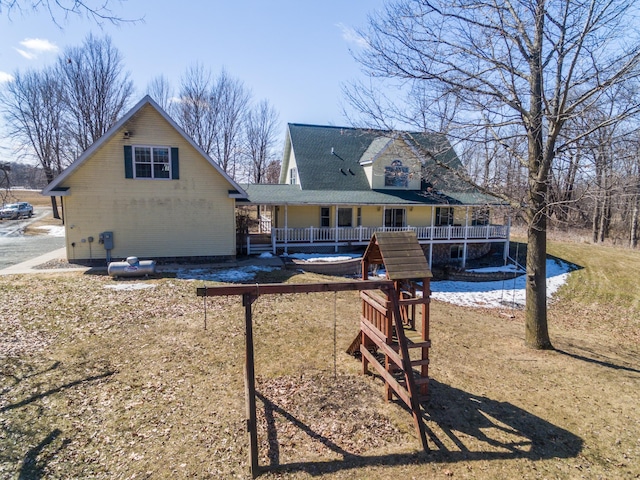 1757 325th Ave, West Sweden Twp, WI 54837 - rear view of property featuring covered porch and a shingled roof