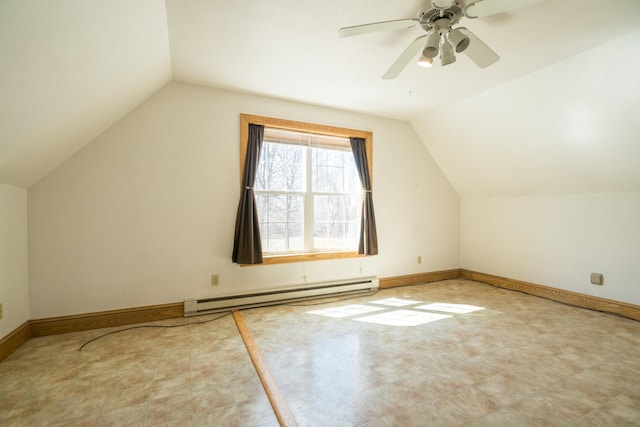 1757 325th Ave, West Sweden Twp, WI 54837 - additional living space featuring baseboard heating, vaulted ceiling, a ceiling fan, and tile patterned floors