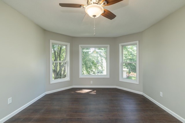 269 Chestnut St, Ellsworth, WI 54011 - spare room featuring healthy amount of natural light, dark wood-type flooring, and a ceiling fan