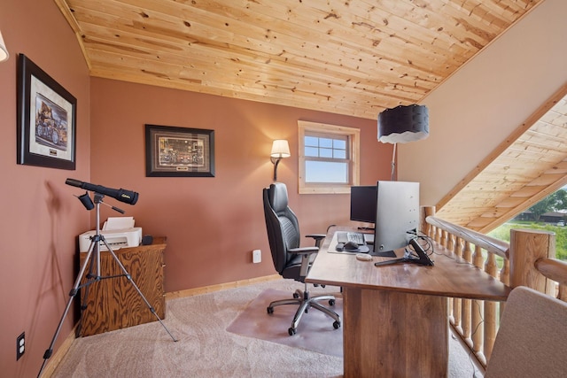 70824 227th St, Dassel Twp, MN 55325 - office space with wooden ceiling, carpet, and vaulted ceiling