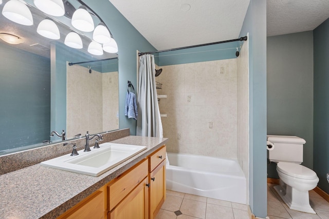 70824 227th St, Dassel Twp, MN 55325 - full bath featuring tile patterned flooring, vanity, shower / bath combo, and a textured ceiling