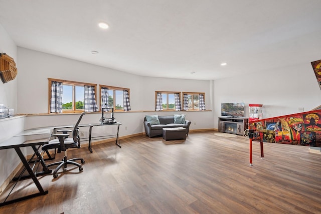 70824 227th St, Dassel Twp, MN 55325 - office area featuring wood finished floors and recessed lighting