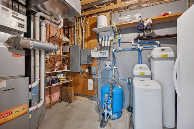 70824 227th St, Dassel Twp, MN 55325 - utility room with electric panel, water heater, and heating unit