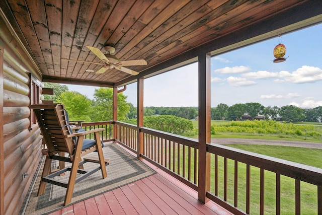 70824 227th St, Dassel Twp, MN 55325 - wooden terrace featuring a ceiling fan and a yard