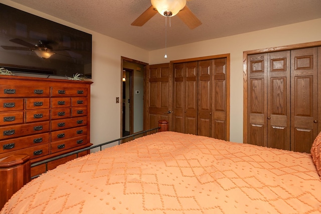 175 6th Ln NE, Oronoco, MN 55960 - bedroom with multiple closets, a ceiling fan, and a textured ceiling