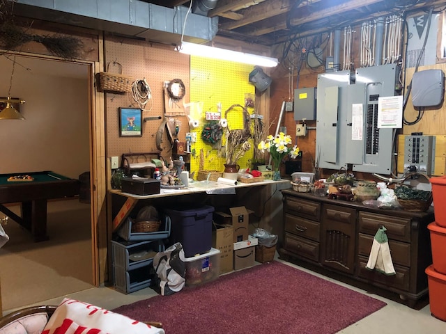 11160 Ottertail Point Dr NW, Cass Lake, MN 56633 - misc room with electric panel, concrete flooring, and billiards