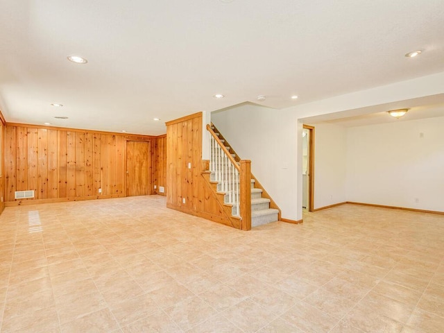 7651 86th St, Bloomington, MN 55438 - finished basement with stairs, recessed lighting, and wood walls