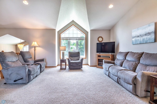152 17th Ave W, West Fargo, ND 58078 - living area featuring plenty of natural light, carpet flooring, lofted ceiling, and a chandelier