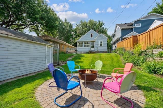 1215 Palace Ave, Saint Paul, MN 55105 - view of patio / terrace featuring a fire pit and an outdoor structure
