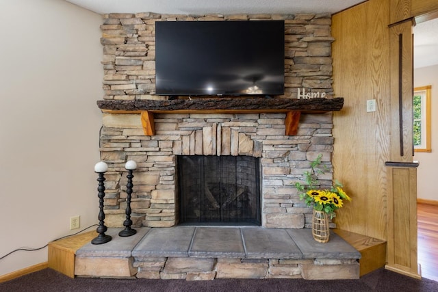 3170 Stark Rd, Fish Lake Twp, MN 55032 - detailed view of baseboards and a stone fireplace
