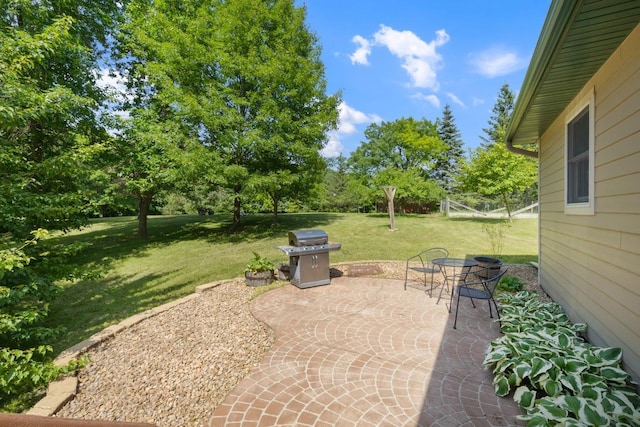 3170 Stark Rd, Fish Lake Twp, MN 55032 - view of patio / terrace with a grill and view of wooded area