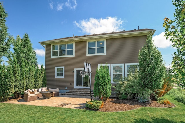 9871 7th St N, Lake Elmo, MN 55042 - rear view of property featuring a patio area, a lawn, and an outdoor living space