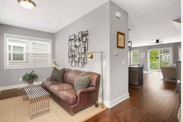 677 Sandstone Cir, Orono, MN 55356 - sitting room featuring dark wood finished floors and a ceiling fan
