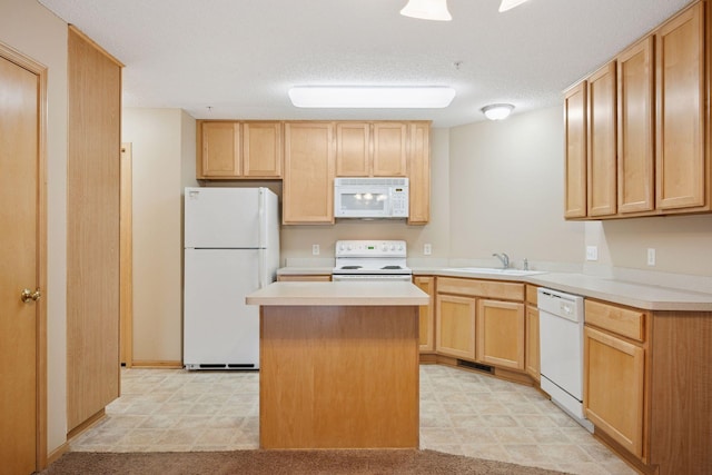 17641 69th Pl N, Maple Grove, MN 55311 - kitchen with white appliances, light countertops, a center island, light flooring, and light brown cabinets