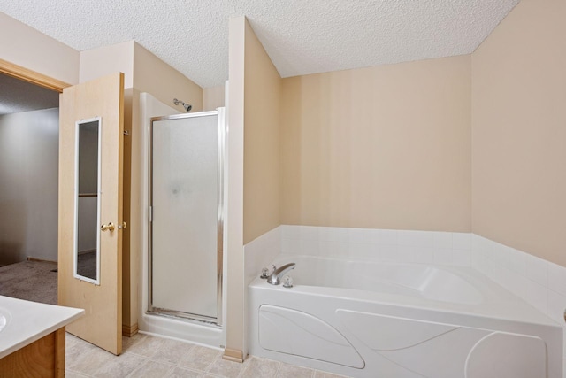 17641 69th Pl N, Maple Grove, MN 55311 - full bath featuring a stall shower, a bath, vanity, and a textured ceiling