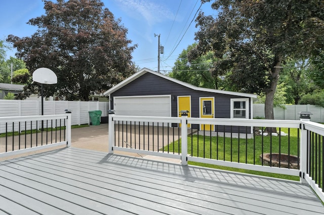 2638 Florida Ave S, Saint Louis Park, MN 55426 - wooden deck featuring a detached garage, a fenced backyard, and an outdoor structure