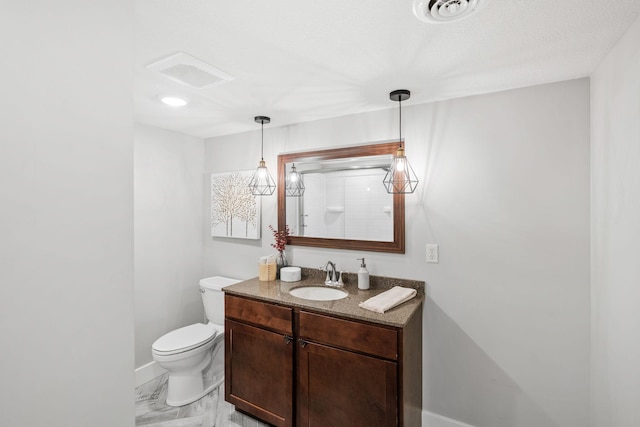 854 Fairfield Rd, New Richmond, WI 54017 - bathroom with vanity, marble look tiles, and an enclosed shower