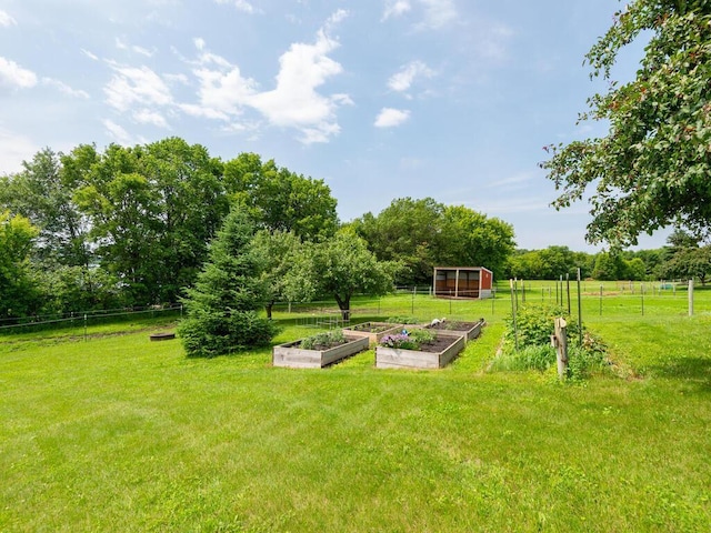 68749 195th St, Darwin, MN 55324 - view of yard featuring a garden, a view of rural / pastoral area, an outbuilding, and view of scattered trees