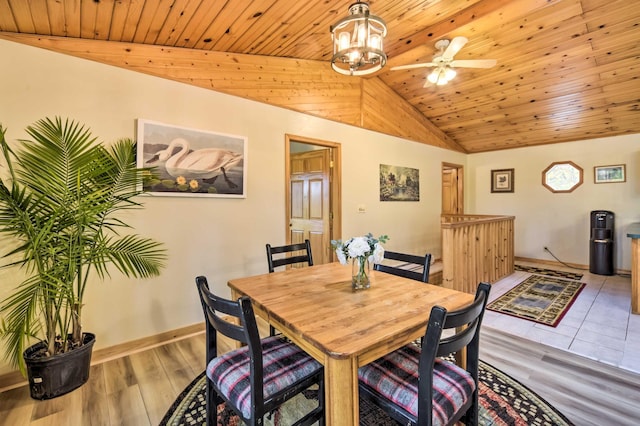 1952 75th Ave, Dresser, WI 54009 - dining area with lofted ceiling, wood ceiling, a ceiling fan, light wood-style floors, and a chandelier