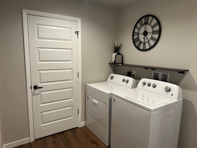 1817 Ridgewood Cir, Menomonie, WI 54751 - washroom with washer and clothes dryer and dark wood-type flooring
