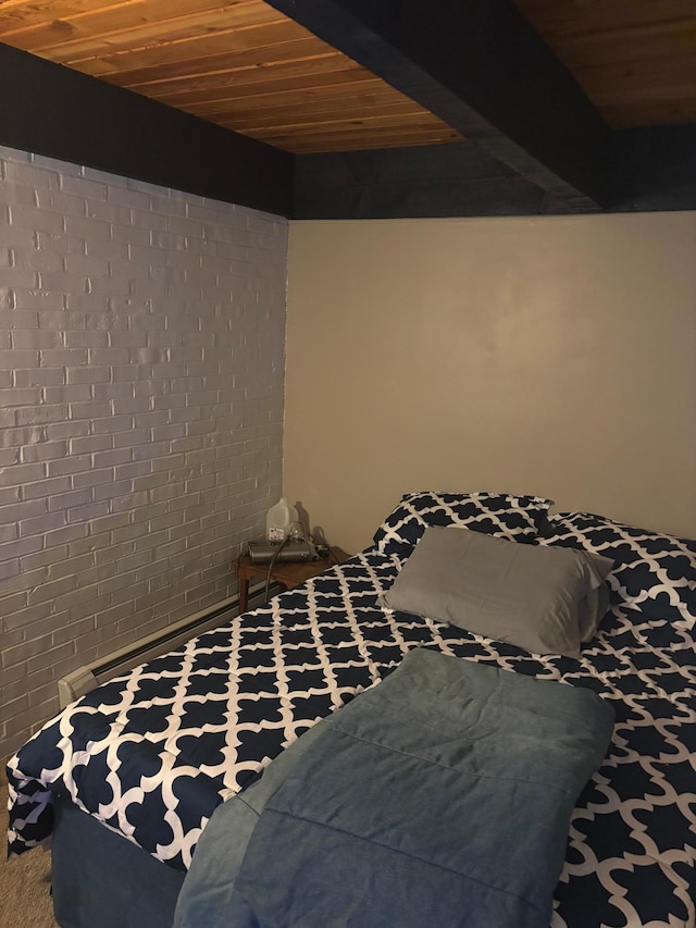 9151 Breezy Point Dr Unit 424, Pequot Lakes, MN 56472 - bedroom featuring wooden ceiling and brick wall
