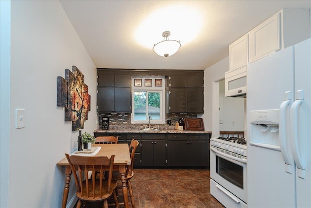 5220 Jersey Ave N, Crystal, MN 55428 - kitchen featuring white appliances and decorative backsplash
