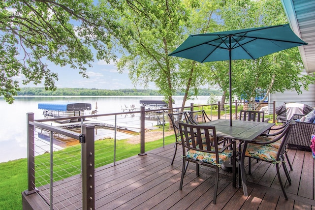 21865 512th Ln, Mcgregor, MN 55760 - wooden terrace with a water view, a dock, and boat lift