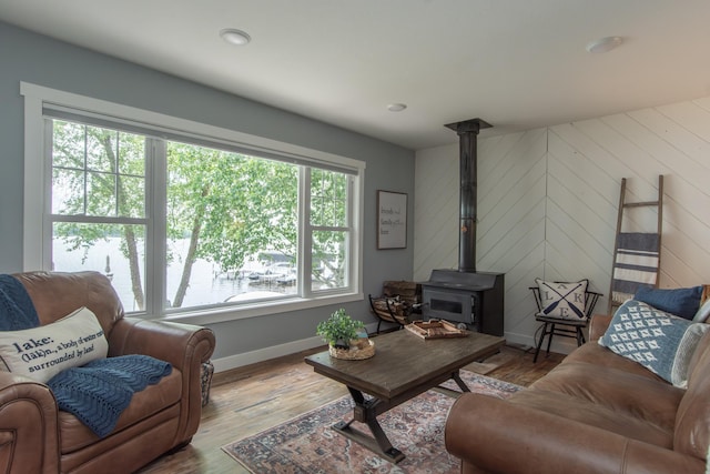 21865 512th Ln, Mcgregor, MN 55760 - living room featuring a wood stove and wood finished floors