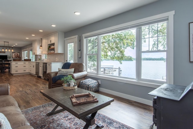 21865 512th Ln, Mcgregor, MN 55760 - living area featuring plenty of natural light, dark wood-type flooring, recessed lighting, and a water view