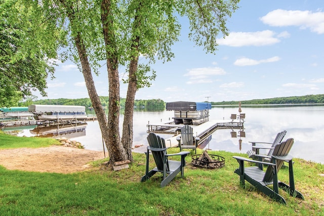 21865 512th Ln, Mcgregor, MN 55760 - dock featuring an outdoor fire pit and a water view