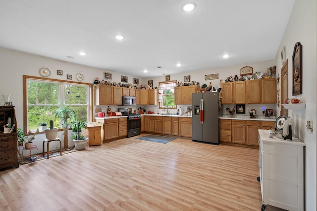 18981 247th Ave NW, Orrock Twp, MN 55309 - kitchen with stainless steel appliances, light countertops, light wood-style flooring, and recessed lighting