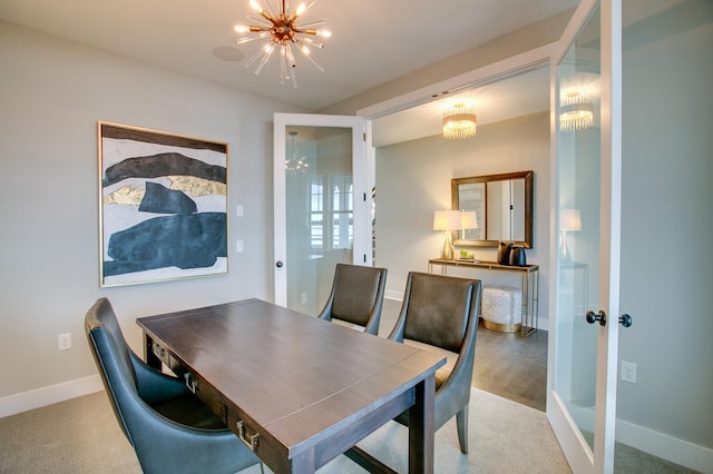 18210 102nd Pl N, Maple Grove, MN 55311 - dining space featuring a chandelier, carpet, an office area, and french doors