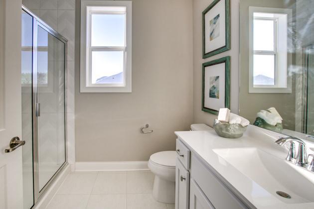 18210 102nd Pl N, Maple Grove, MN 55311 - bathroom featuring tile patterned floors, plenty of natural light, vanity, and a stall shower