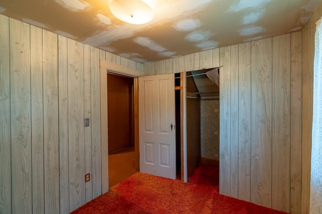 208 Lincoln St SW, Mapleton, MN 56065 - unfurnished bedroom featuring carpet, wood walls, and a closet