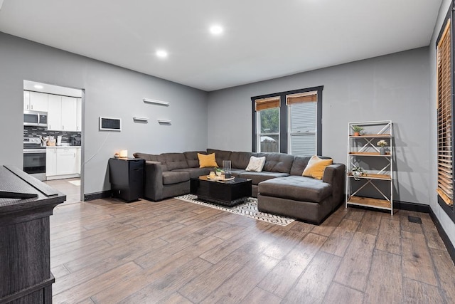205 Main St, Marshall, MN 56258 - living room featuring light wood-type flooring and recessed lighting